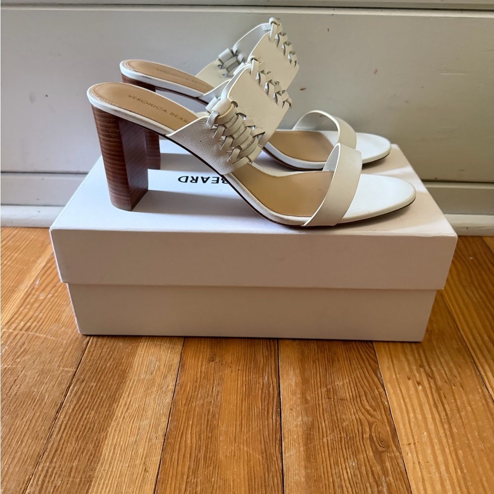 Veronica Beard Georgie White Braided Strap Block Heel Sandals
